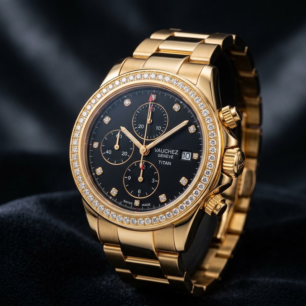 Swiss Chronograph Watch with Diamond Bezel